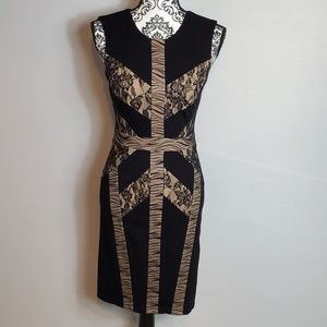 BCBGMaxAzria Black and Tan Midi Dress